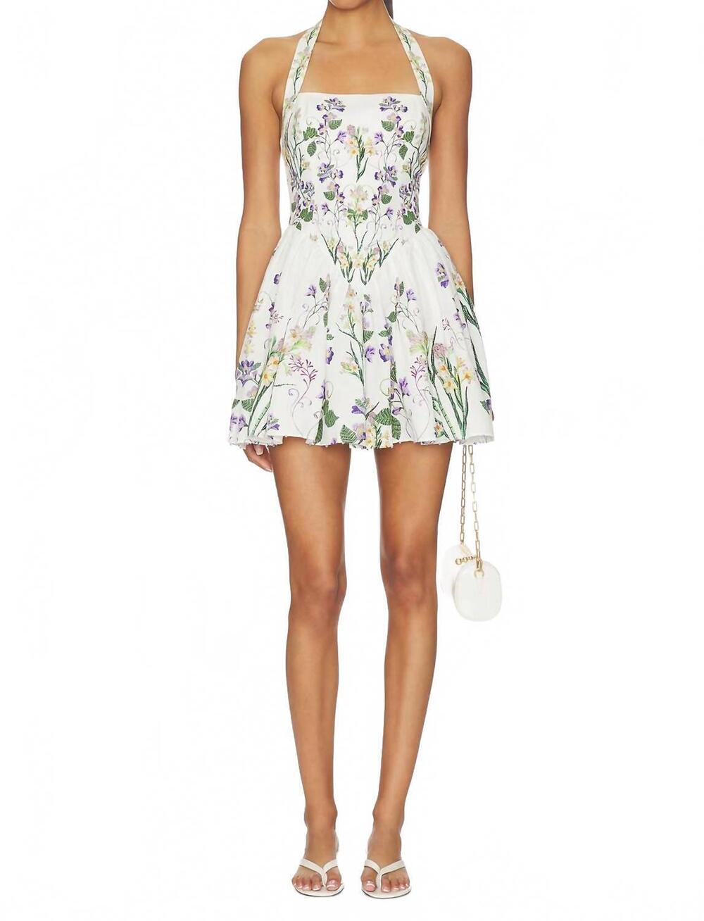 NEW HEMANT & NANDITA corseted short dress in ivory multi
